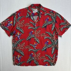 Vtg Paradise Found Hawaiian Magnum PI Tom Selleck Parrot Shirt Men M Red